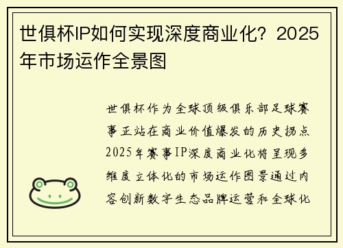 世俱杯IP如何实现深度商业化？2025年市场运作全景图